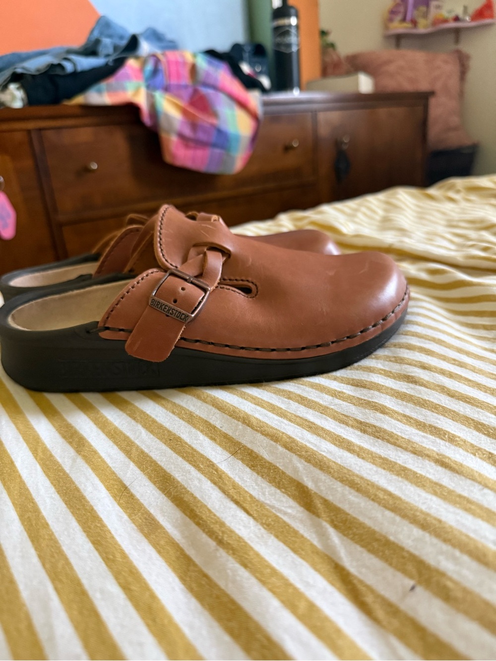 Birkenstock Leather Clog Mule in Chestnut Brown - Picture 3 of 6